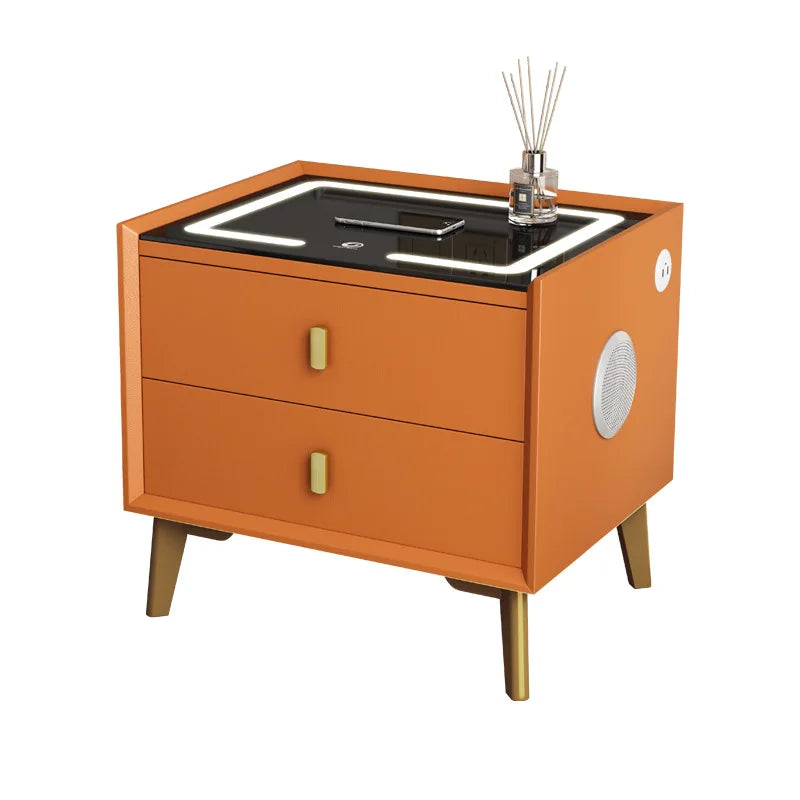 Multifunctional smart bedside table, modern minimalist home bedroom wireless charging solid wood bedside table