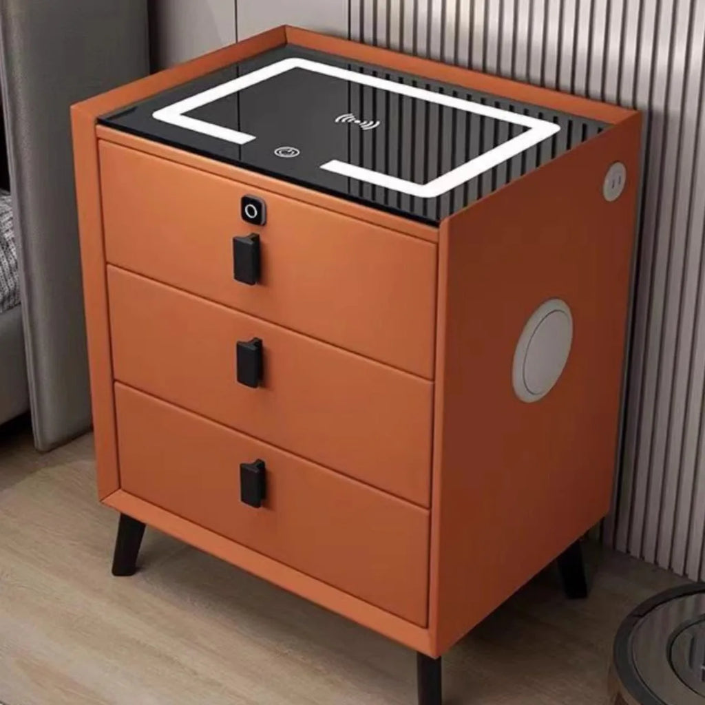 Multifunctional smart bedside table, modern minimalist home bedroom wireless charging solid wood bedside table
