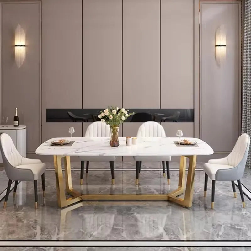Modern Itatly Dining Room Furniture Marble Top Stainless Steel Rectangular Dining Table Sets Home Dinner Furniture