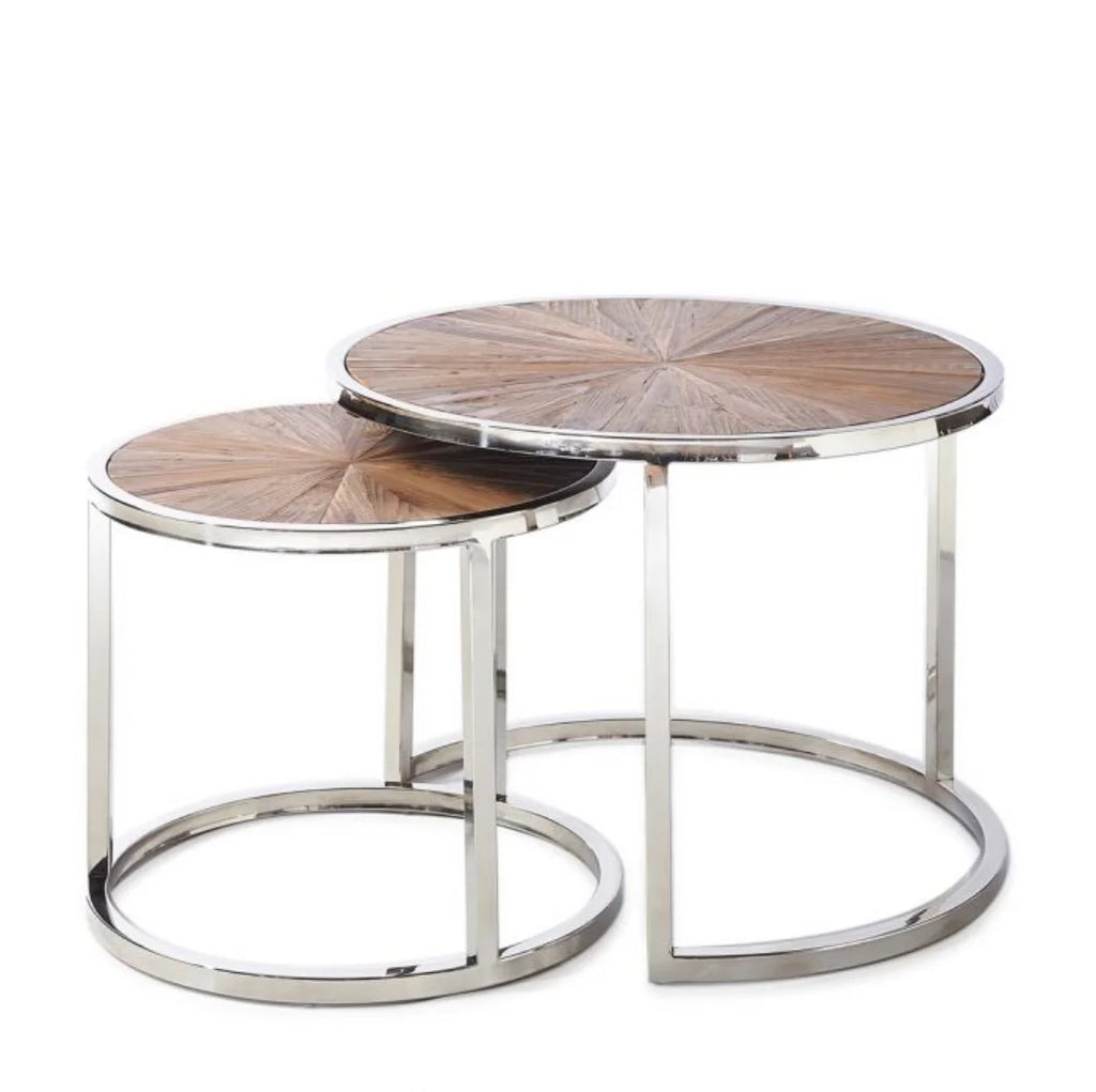 AY-2307R1 Greenwich Solid Wood Top Mental Frame End Coffee Table Set Round Coffee Table for Living Room