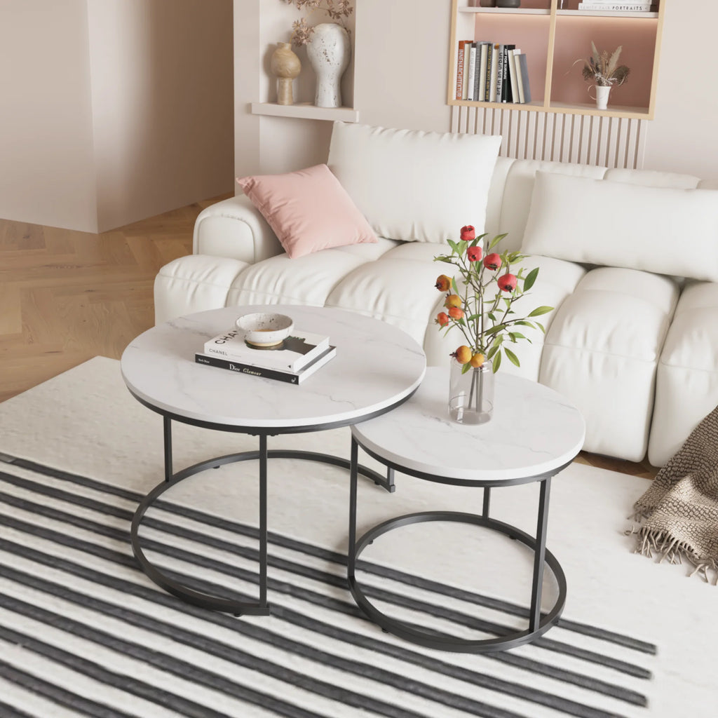 Nesting Coffee Table Set of 2, Round Coffee Table with Sturdy Metal Frame, Coffee Tables for Living Room Bedroom