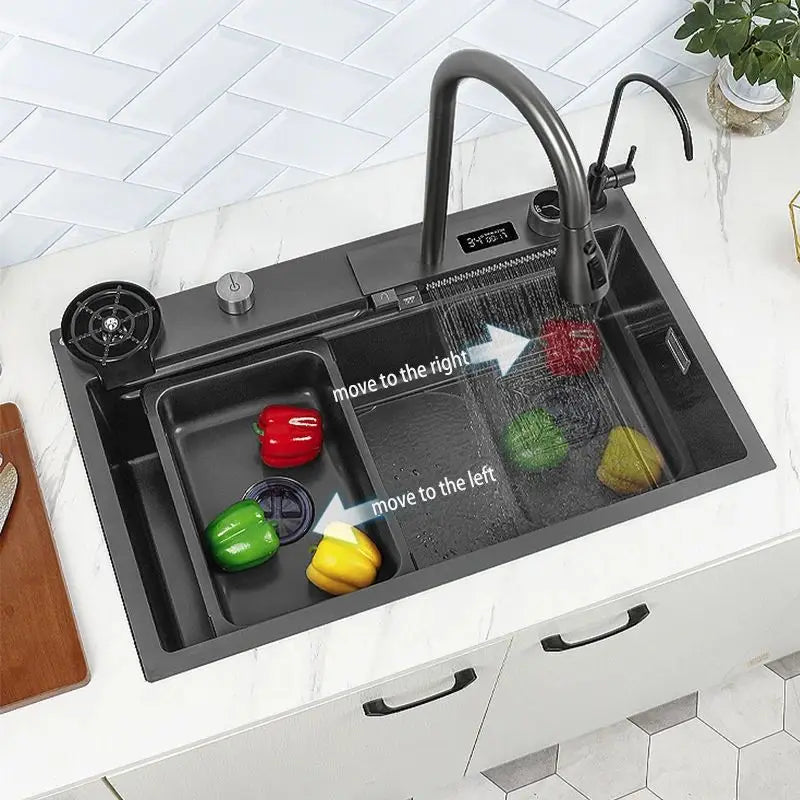 Deao Top1 Waterfall Sink Kitchen Sink Stainless Steel Dishwashing Basin Multi-Function Large Single Tank Kitchen Faucet