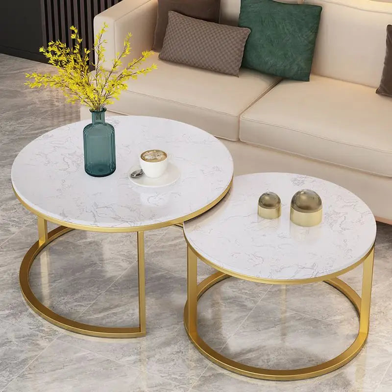 Iron Art Nordic Modern Light Luxury Living Room Marble Round Coffee Table Net Celebrity Style Creative Simple  Bedside Table
