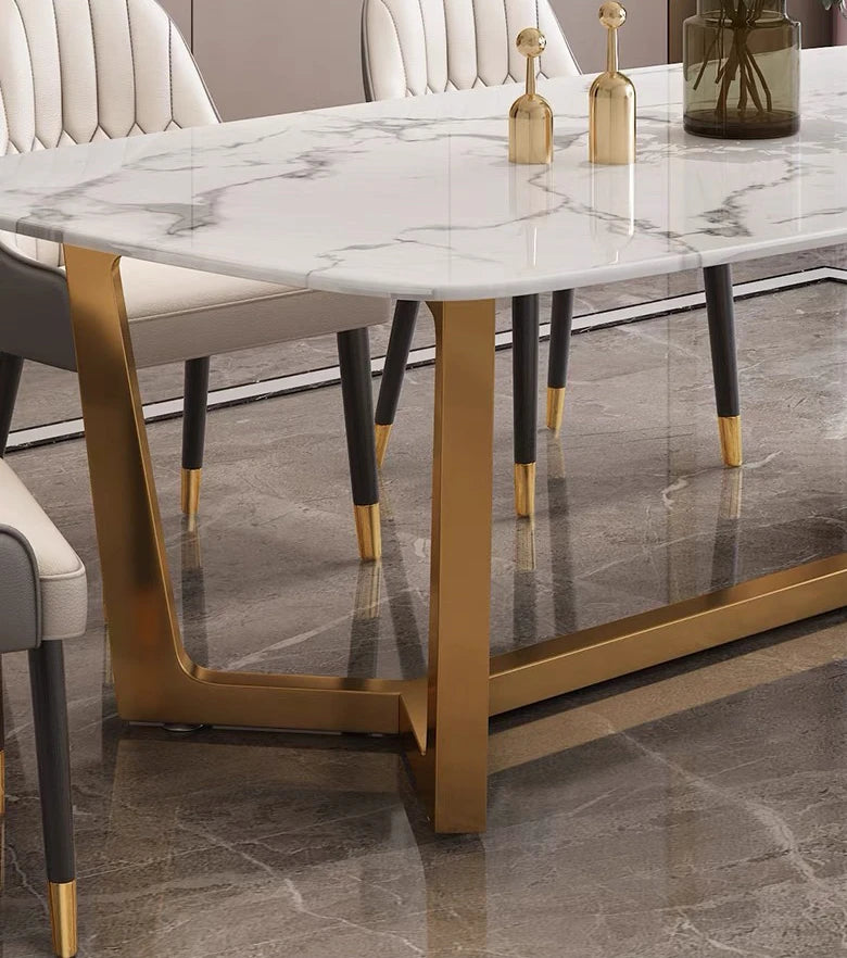 Modern Itatly Dining Room Furniture Marble Top Stainless Steel Rectangular Dining Table Sets Home Dinner Furniture
