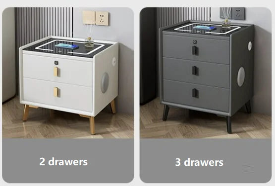 Nightstand Smart Bedside Table Modern Multi-function Storage Cabinet with LED Wireless Charging Color Lamp Fingerprint Lock USB