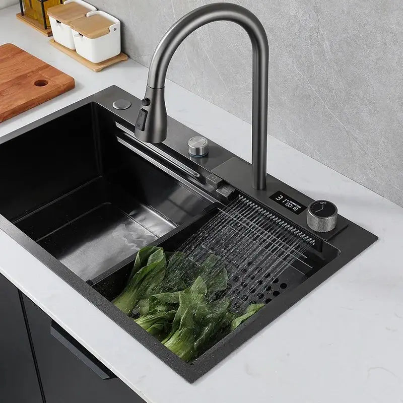Deao Top1 Waterfall Sink Kitchen Sink Stainless Steel Dishwashing Basin Multi-Function Large Single Tank Kitchen Faucet
