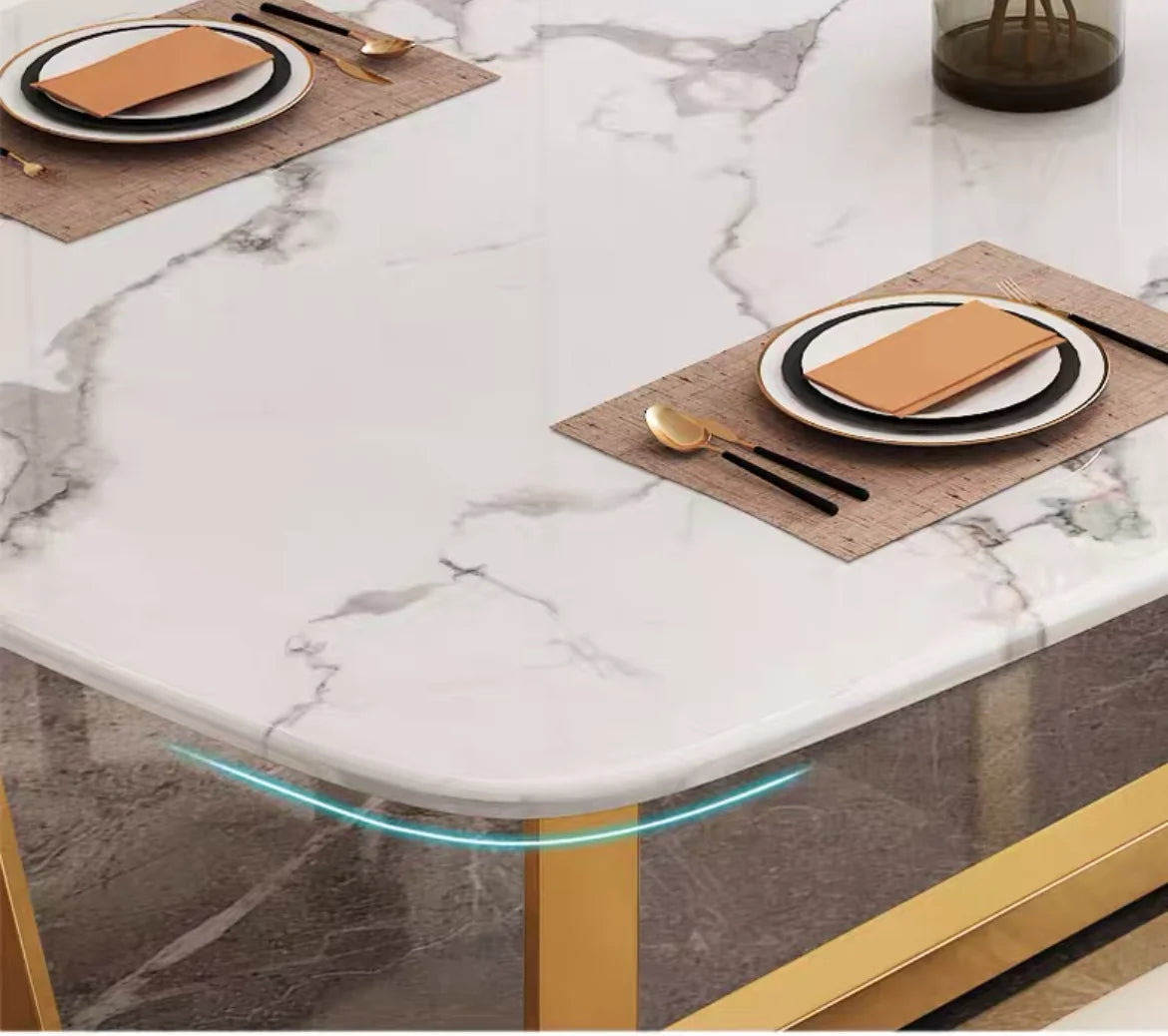 Modern Itatly Dining Room Furniture Marble Top Stainless Steel Rectangular Dining Table Sets Home Dinner Furniture