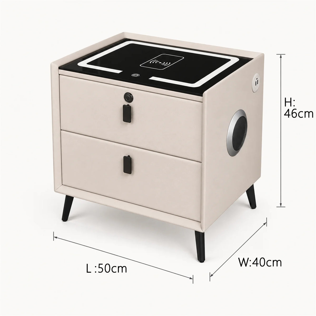 Smart Nightstand with Wireless Charging Bluetooth Speaker LED Light USB Modern Bedroom Furniture