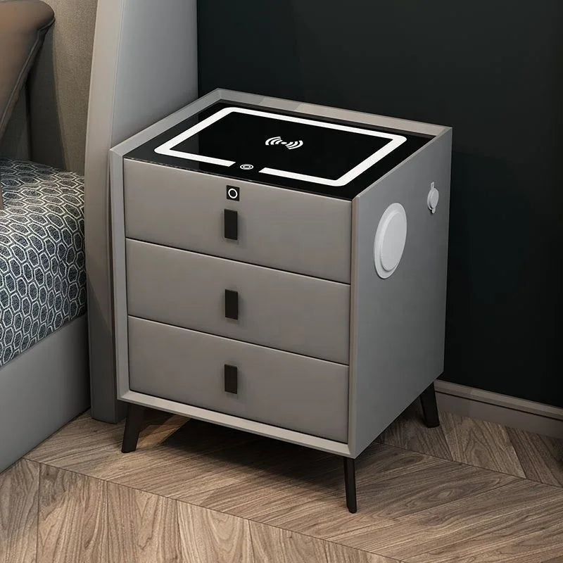 Modern Smart Furniture Bedside Table Minimalist Rechargeable Multi-functional Solid Wood Nightstands for Bedroom Living Room