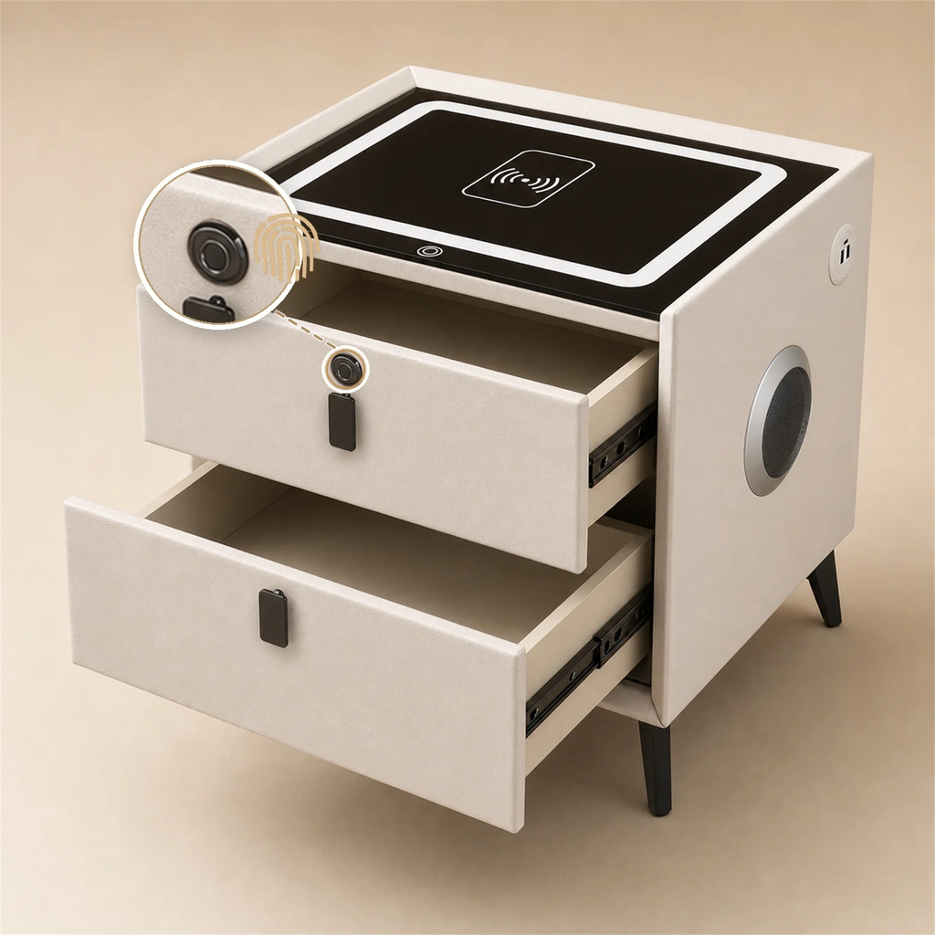 Smart Nightstand with Wireless Charging Bluetooth Speaker LED Light USB Modern Bedroom Furniture