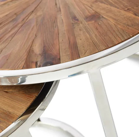 AY-2307R1 Greenwich Solid Wood Top Mental Frame End Coffee Table Set Round Coffee Table for Living Room