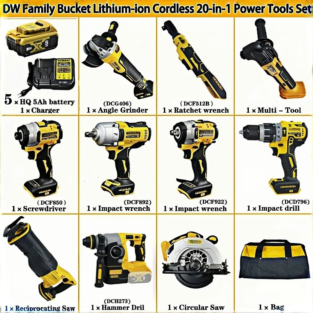 Hot Selling Model DW Lithium-Ion Battery Brushless Power Tool Combo Kit Jigsaw Tools 20-in-1 Multi-Function Tool Combo Kit