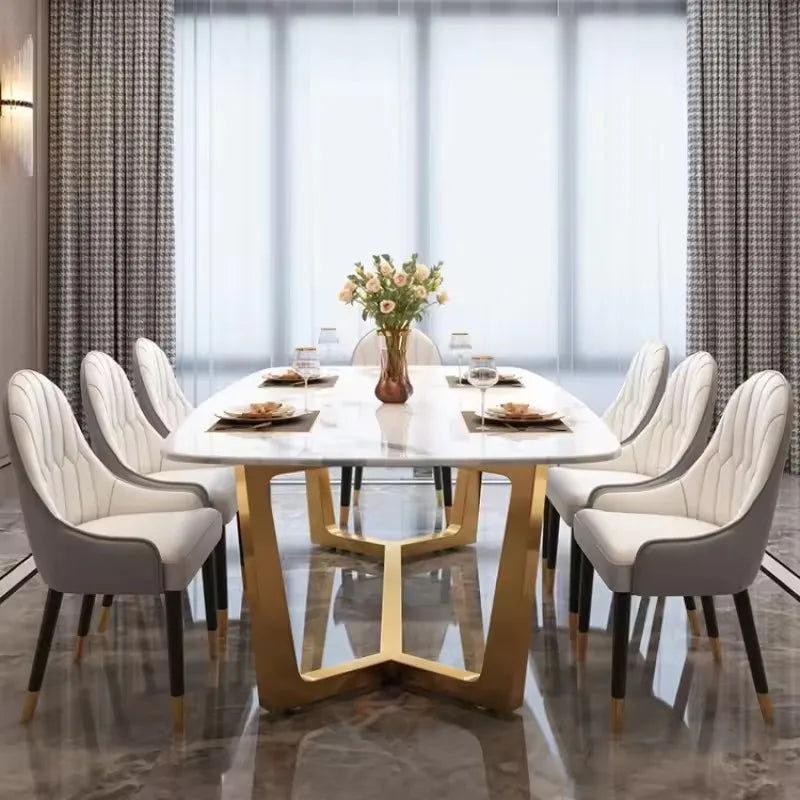 Modern Itatly Dining Room Furniture Marble Top Stainless Steel Rectangular Dining Table Sets Home Dinner Furniture