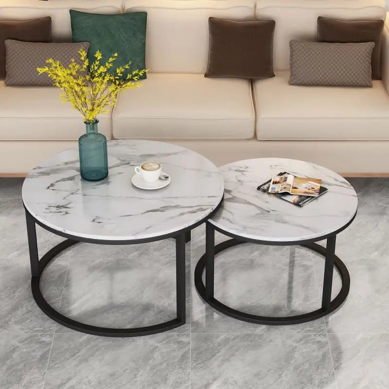 Iron Art Nordic Modern Light Luxury Living Room Marble Round Coffee Table Net Celebrity Style Creative Simple  Bedside Table