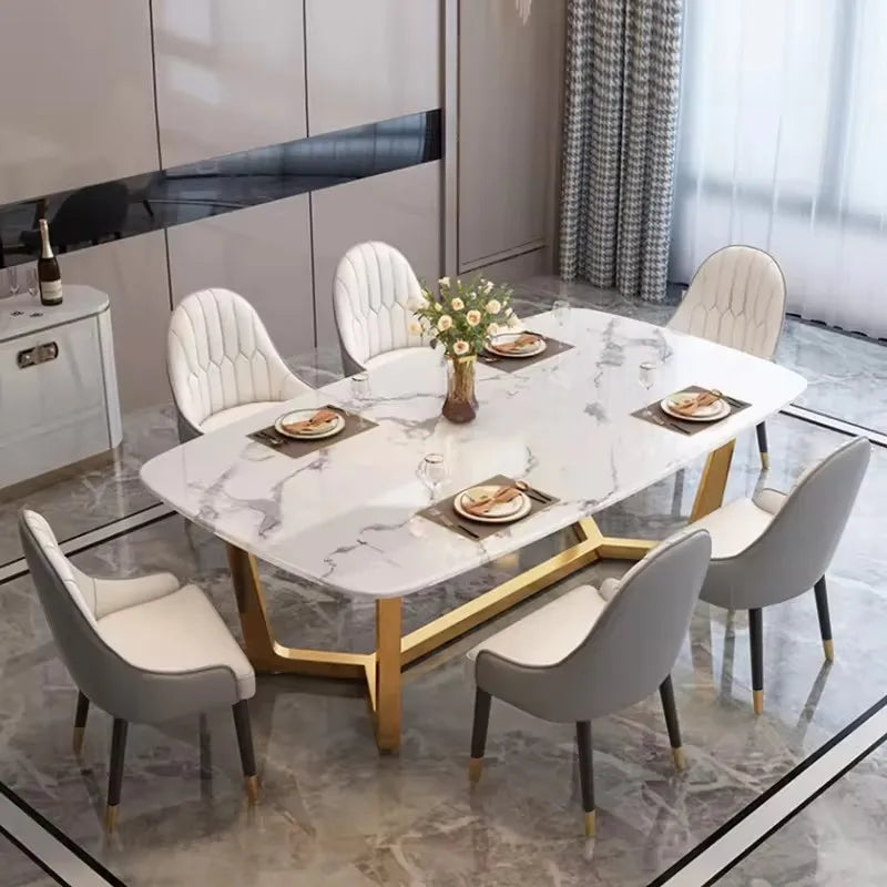Modern Itatly Dining Room Furniture Marble Top Stainless Steel Rectangular Dining Table Sets Home Dinner Furniture