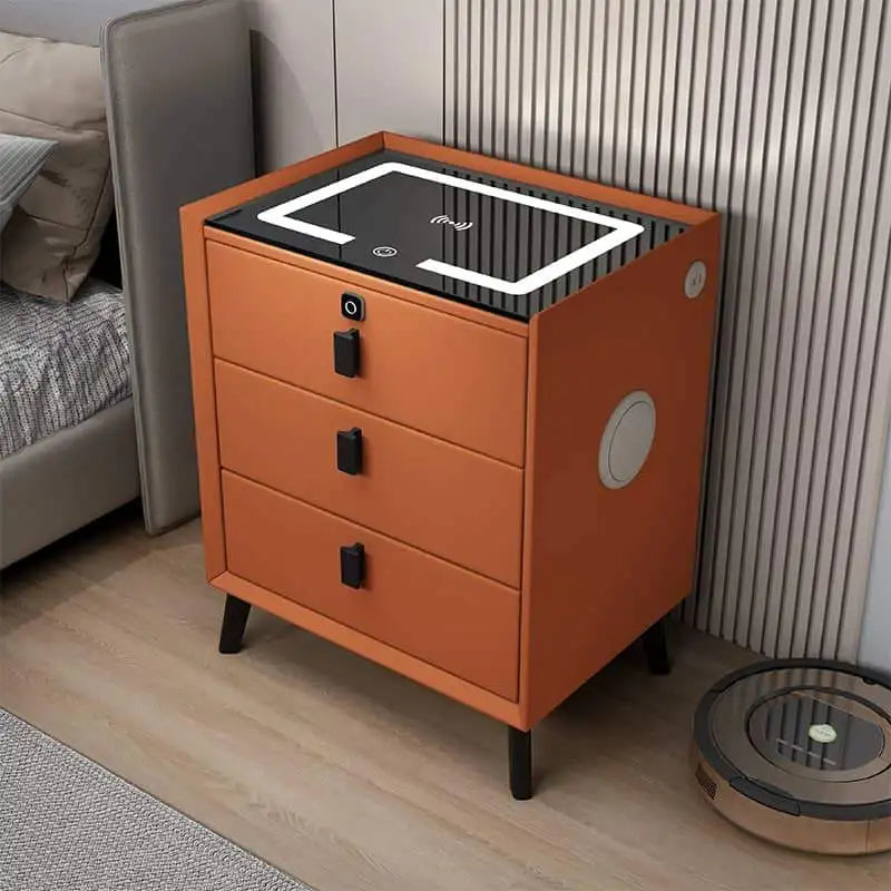 Nightstand Smart Bedside Table Modern Multi-function Storage Cabinet with LED Wireless Charging Color Lamp Fingerprint Lock USB
