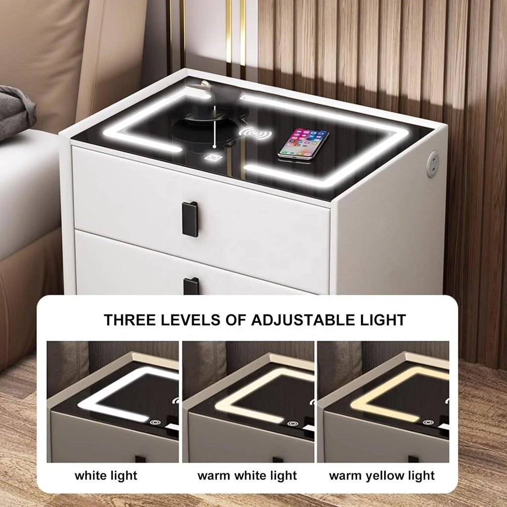 Modern Smart Furniture Bedside Table Minimalist Rechargeable Multi-functional Solid Wood Nightstands for Bedroom Living Room