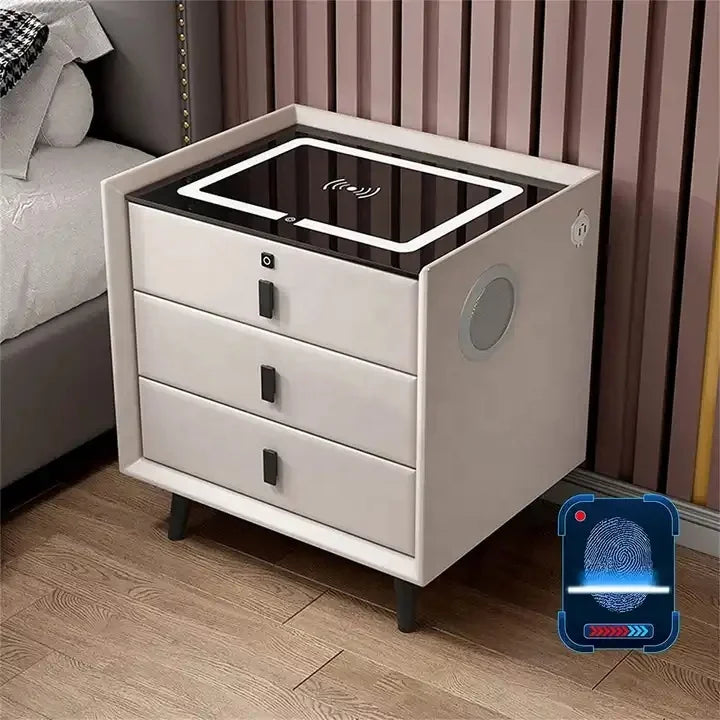 Modern Smart Furniture Bedside Table Minimalist Rechargeable Multi-functional Solid Wood Nightstands for Bedroom Living Room