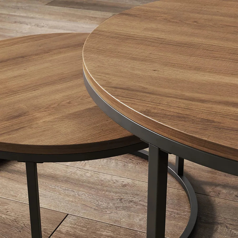 Modern Embedded Round Steel Frame Wood Top Coffee Table for Living Room Home Decoration