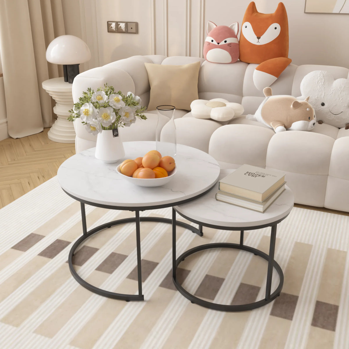 Nesting Coffee Table Set of 2, Round Coffee Table with Sturdy Metal Frame, Coffee Tables for Living Room Bedroom