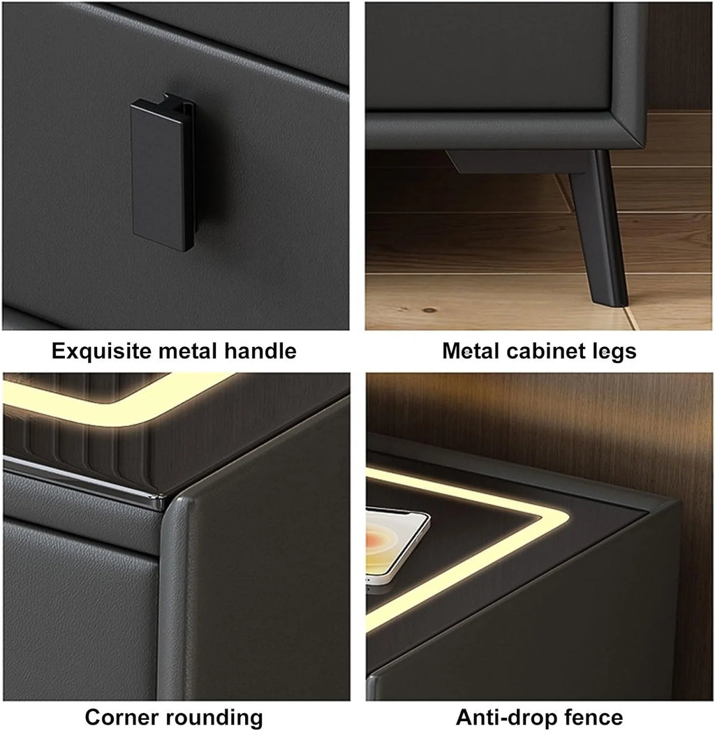 Modern Smart Furniture Bedside Table Minimalist Rechargeable Multi-functional Solid Wood Nightstands for Bedroom Living Room