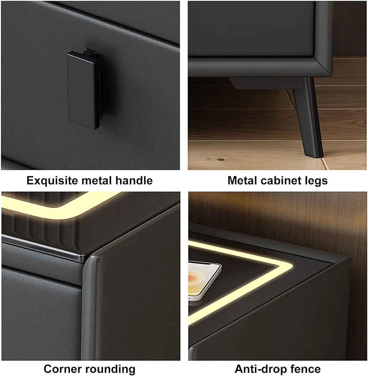 Modern Smart Furniture Bedside Table Minimalist Rechargeable Multi-functional Solid Wood Nightstands for Bedroom Living Room