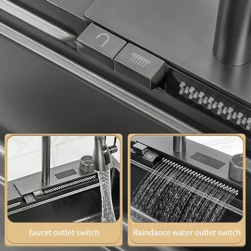 Deao Top1 Waterfall Sink Kitchen Sink Stainless Steel Dishwashing Basin Multi-Function Large Single Tank Kitchen Faucet
