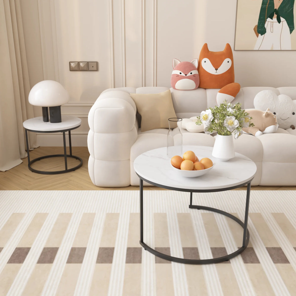 Nesting Coffee Table Set of 2, Round Coffee Table with Sturdy Metal Frame, Coffee Tables for Living Room Bedroom