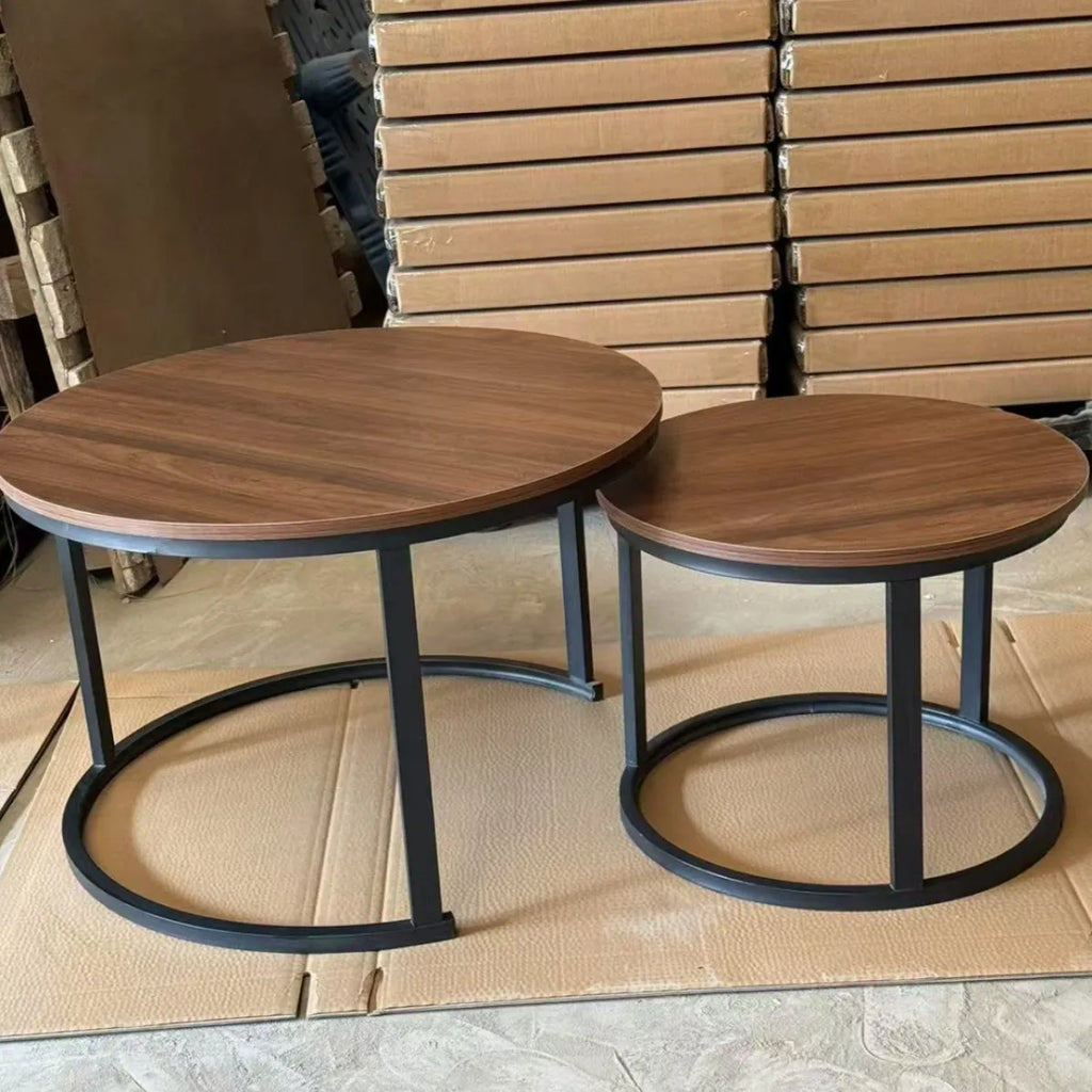 Modern Embedded Round Steel Frame Wood Top Coffee Table for Living Room Home Decoration