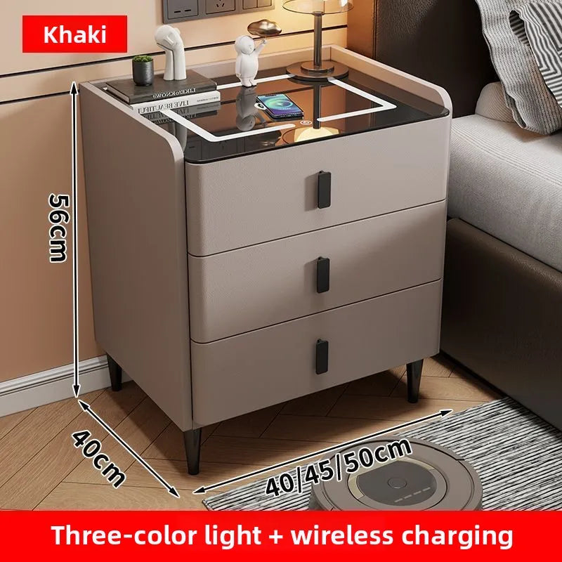 Smart Bedside Table Nightstand with WirelessCharging and Bluetooth Speaker Modern Bedroom Furniture Solid Wood Night Stand with