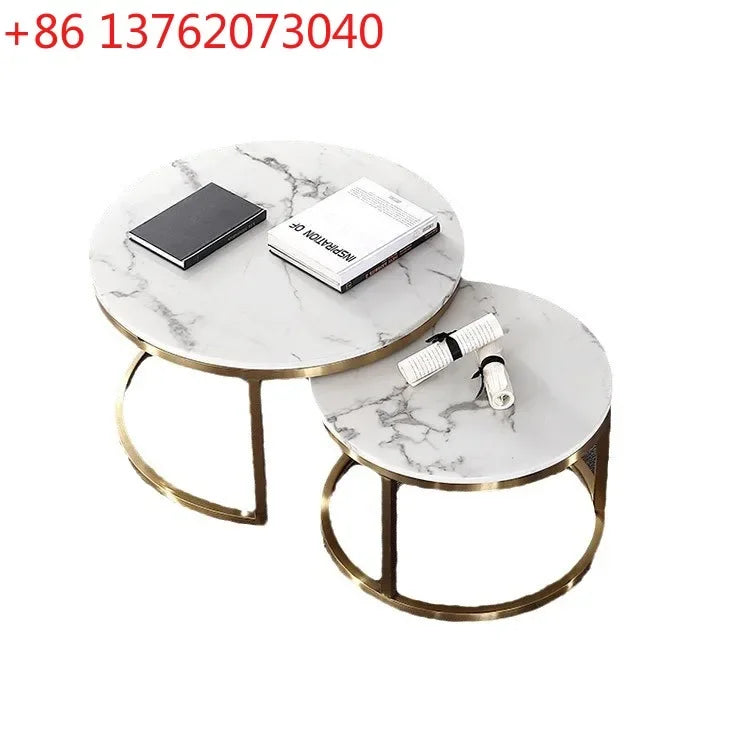 Light luxury small apartment coffee table combination coffee table living room household simple size round marble table