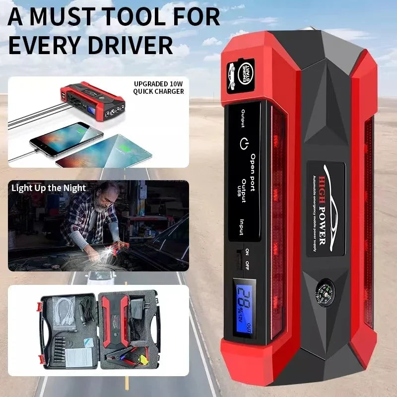 Portable Car Jump Starter 2000A – Power Bank & LED Emergency Booster