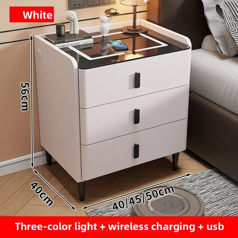 Smart Bedside Table Nightstand with WirelessCharging and Bluetooth Speaker Modern Bedroom Furniture Solid Wood Night Stand with
