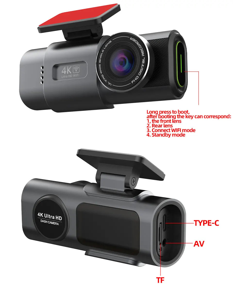 4K Wi-Fi GPS Dash Cam with Night Vision