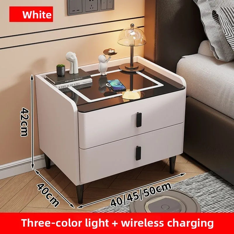 Smart Bedside Table Nightstand with WirelessCharging and Bluetooth Speaker Modern Bedroom Furniture Solid Wood Night Stand with