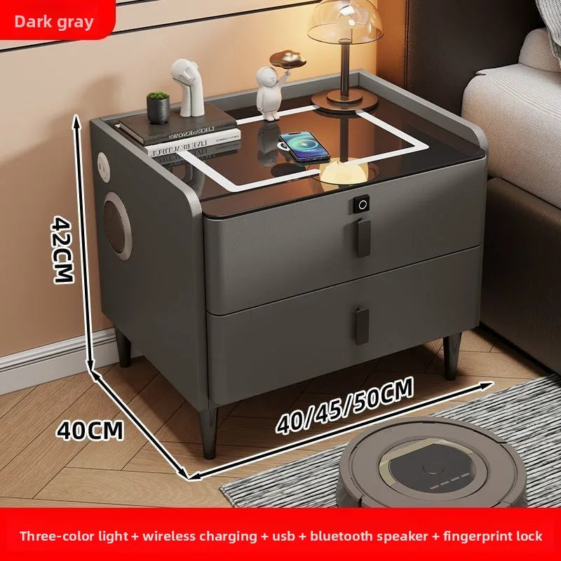 Smart Bedside Table Nightstand with WirelessCharging and Bluetooth Speaker Modern Bedroom Furniture Solid Wood Night Stand with