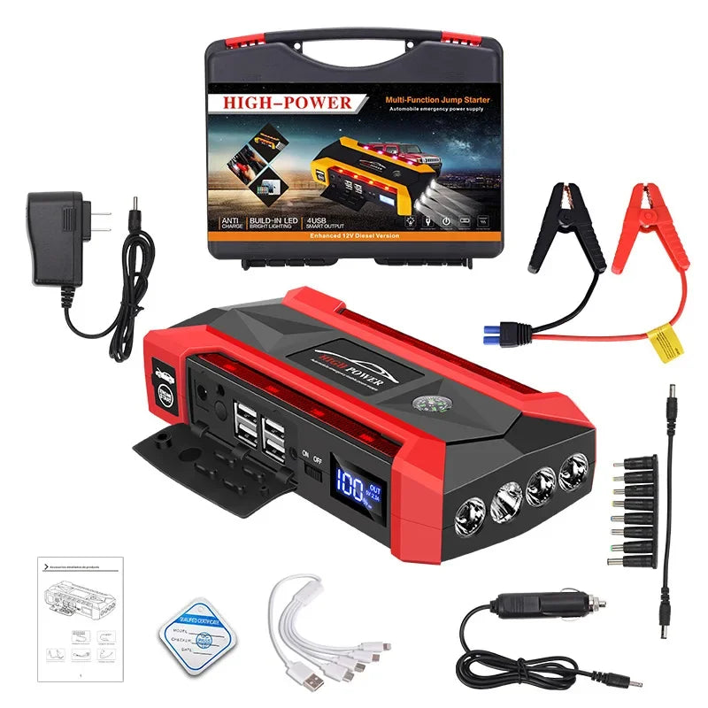 Portable Car Jump Starter 2000A – Power Bank & LED Emergency Booster