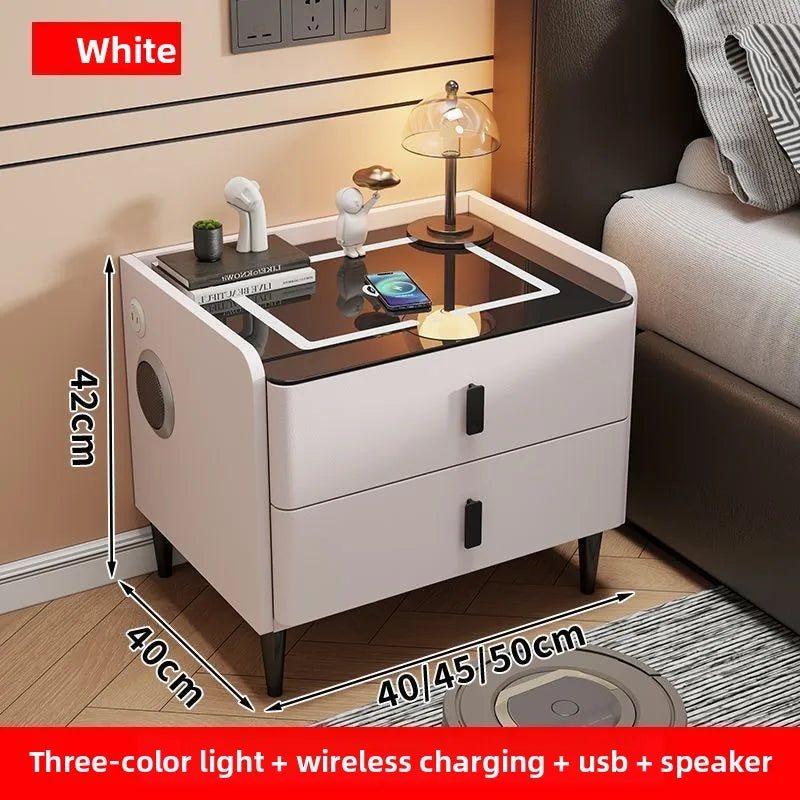 Smart Bedside Table Nightstand with WirelessCharging and Bluetooth Speaker Modern Bedroom Furniture Solid Wood Night Stand with