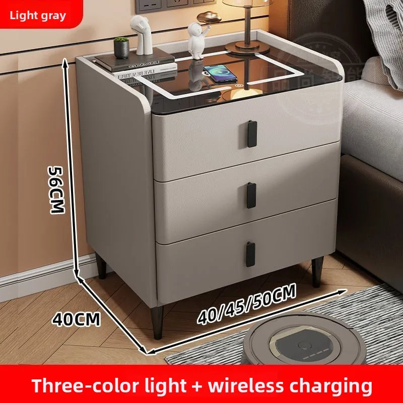 Smart Bedside Table Nightstand with WirelessCharging and Bluetooth Speaker Modern Bedroom Furniture Solid Wood Night Stand with