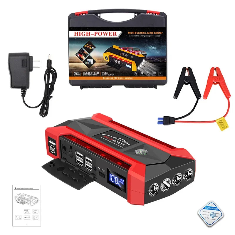 Portable Car Jump Starter 2000A – Power Bank & LED Emergency Booster