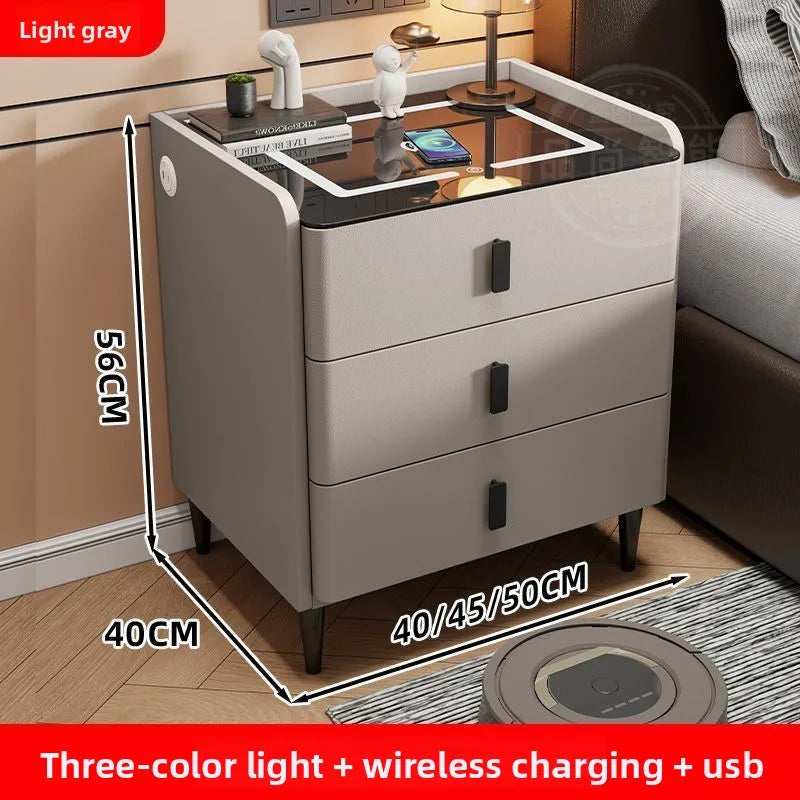 Smart Bedside Table Nightstand with WirelessCharging and Bluetooth Speaker Modern Bedroom Furniture Solid Wood Night Stand with