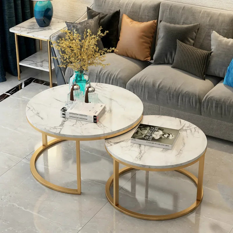 Light luxury small apartment coffee table combination coffee table living room household simple size round marble table