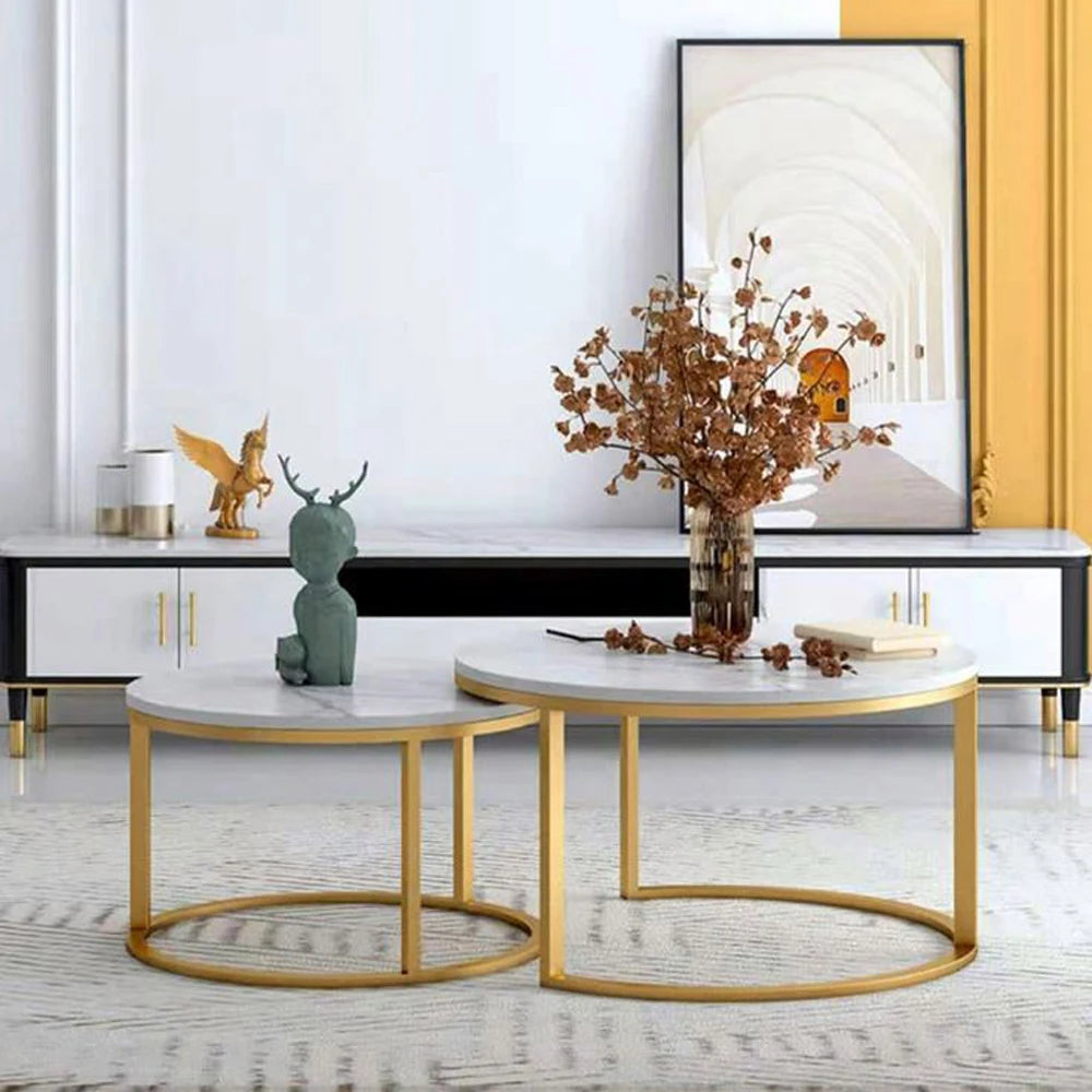 Modern Stainless Steel Coffee Table marble top round living room home furniture luxury side center coffee tea table