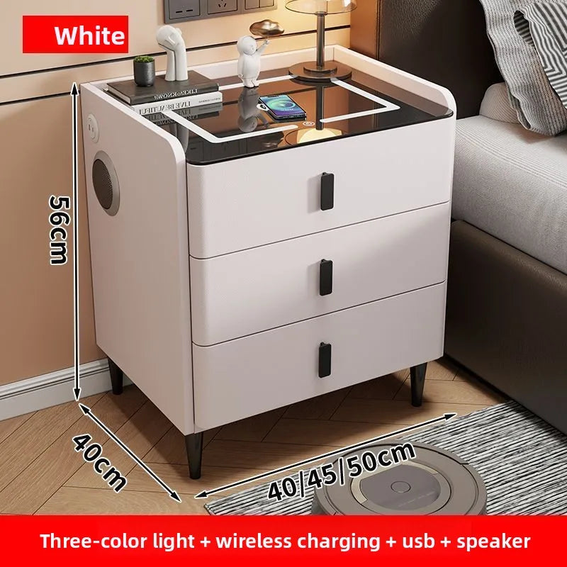 Smart Bedside Table Nightstand with WirelessCharging and Bluetooth Speaker Modern Bedroom Furniture Solid Wood Night Stand with
