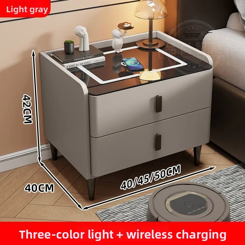 Smart Bedside Table Nightstand with WirelessCharging and Bluetooth Speaker Modern Bedroom Furniture Solid Wood Night Stand with