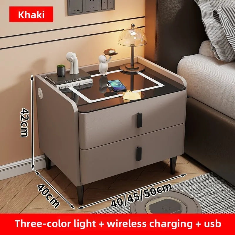 Smart Bedside Table Nightstand with WirelessCharging and Bluetooth Speaker Modern Bedroom Furniture Solid Wood Night Stand with