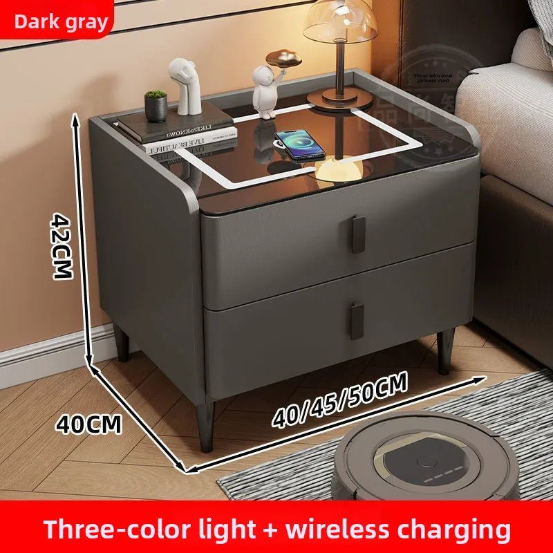 Smart Bedside Table Nightstand with WirelessCharging and Bluetooth Speaker Modern Bedroom Furniture Solid Wood Night Stand with
