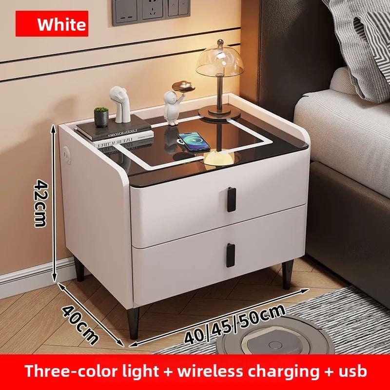 Smart Bedside Table Nightstand with WirelessCharging and Bluetooth Speaker Modern Bedroom Furniture Solid Wood Night Stand with
