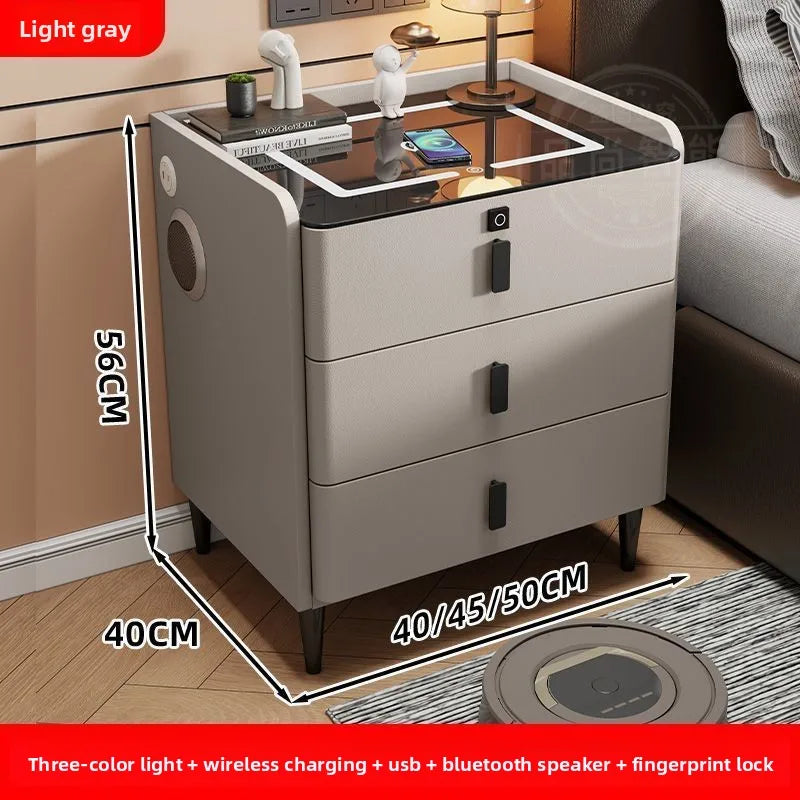 Smart Bedside Table Nightstand with WirelessCharging and Bluetooth Speaker Modern Bedroom Furniture Solid Wood Night Stand with