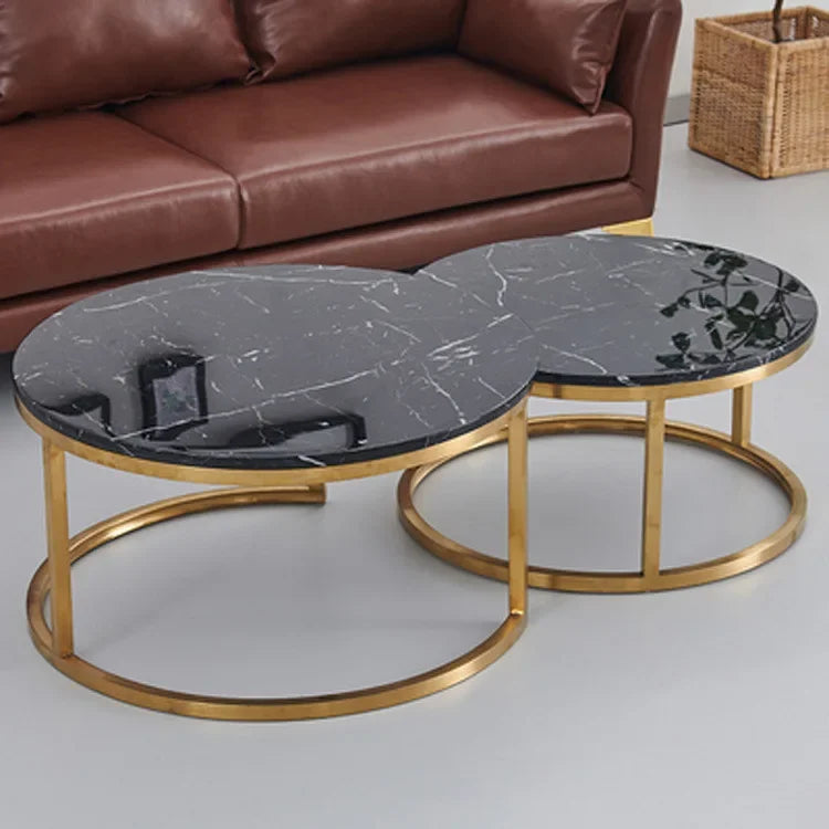 Light luxury small apartment coffee table combination coffee table living room household simple size round marble table